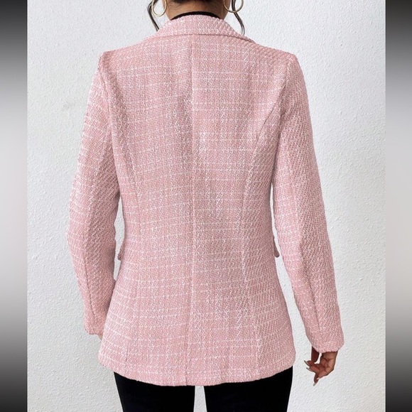 business casual workwear Lapel Collar Double Button Blazer tweed barbie pink - Picture 2 of 3